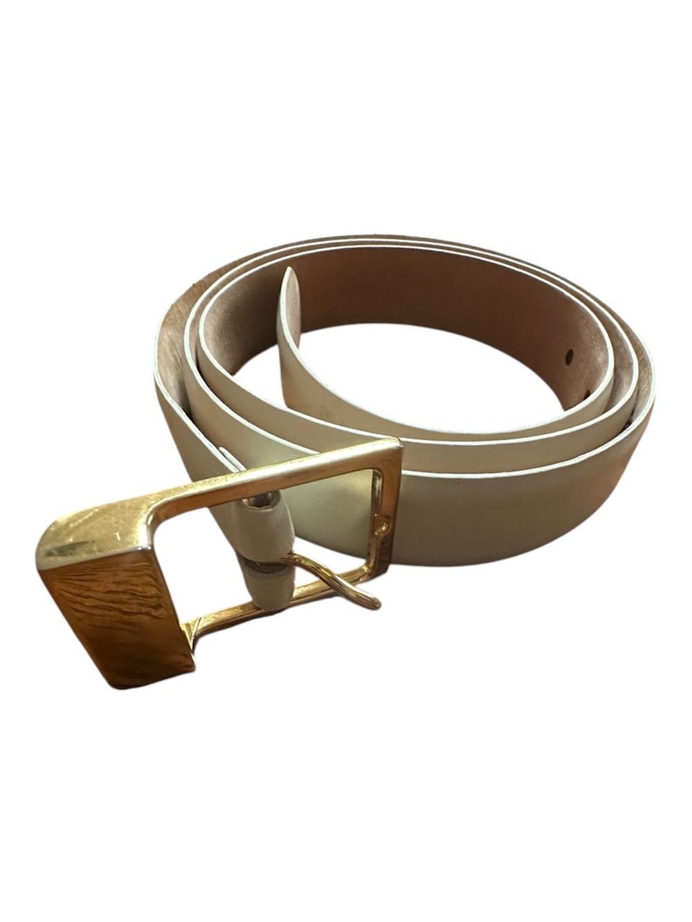 Women's Cream Leather Belt with Gold Buckle